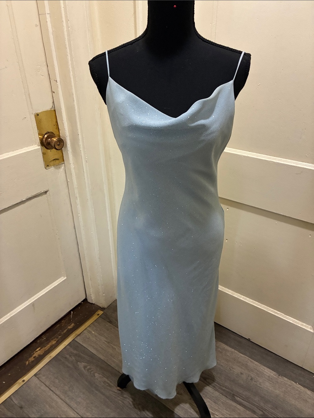 Sparkling Light Blue Cowl Midi Slip Dress
